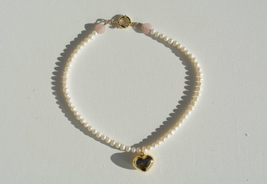 Gold Heart & Pearl Necklace